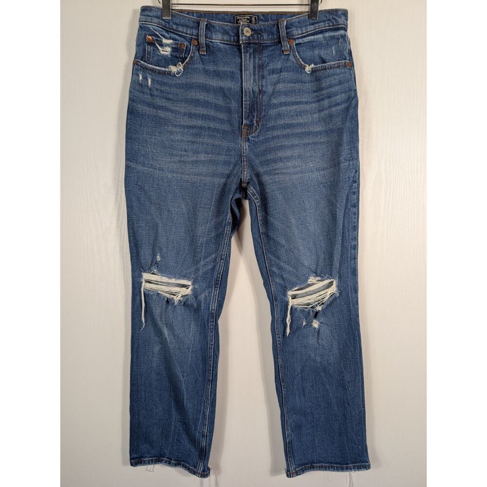 Abercrombie & Fitch Jeans Straight High Rise Distressed Blue Denim Size 31/12R